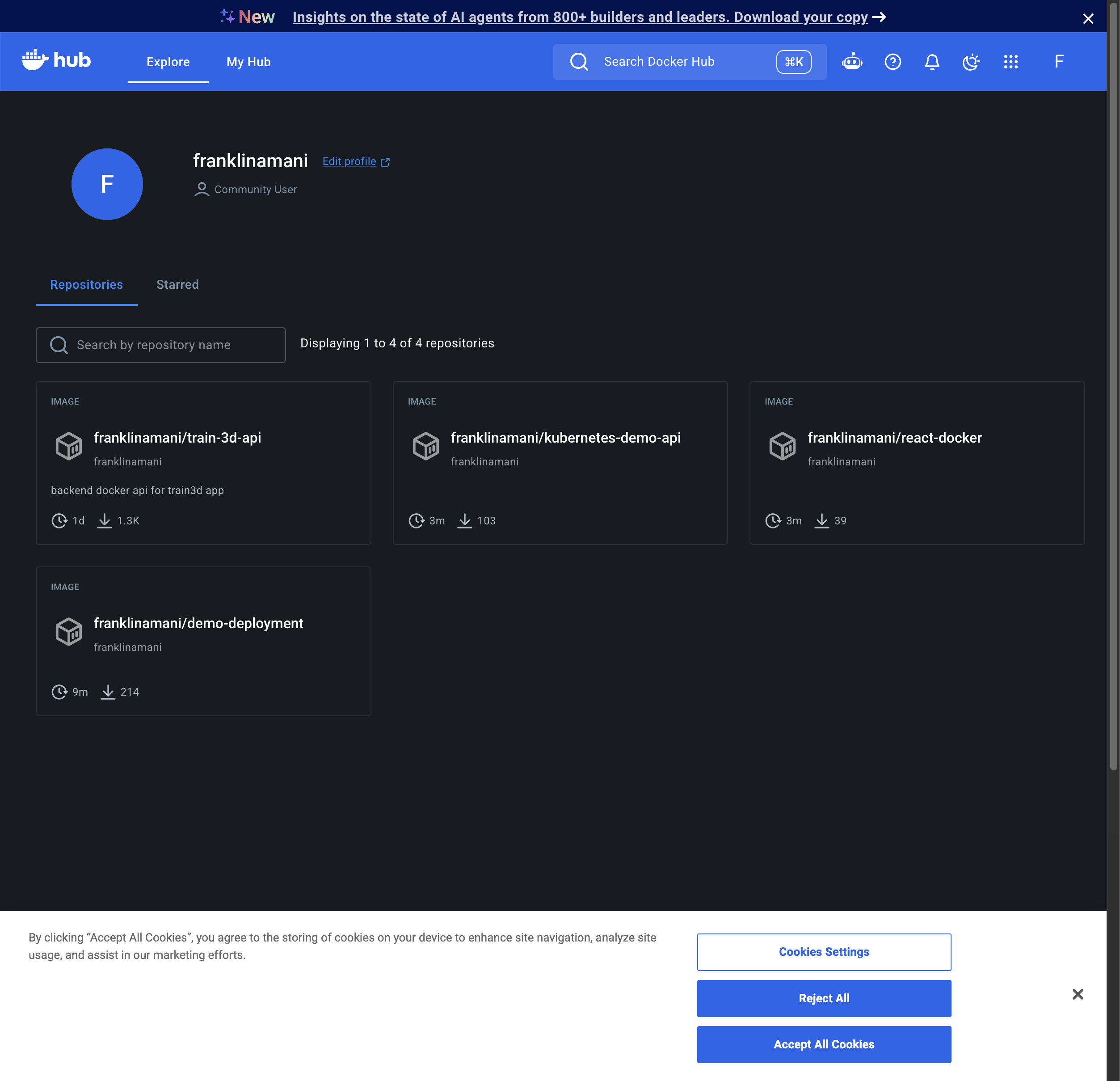Docker Hub showing train-3d-api image pulls